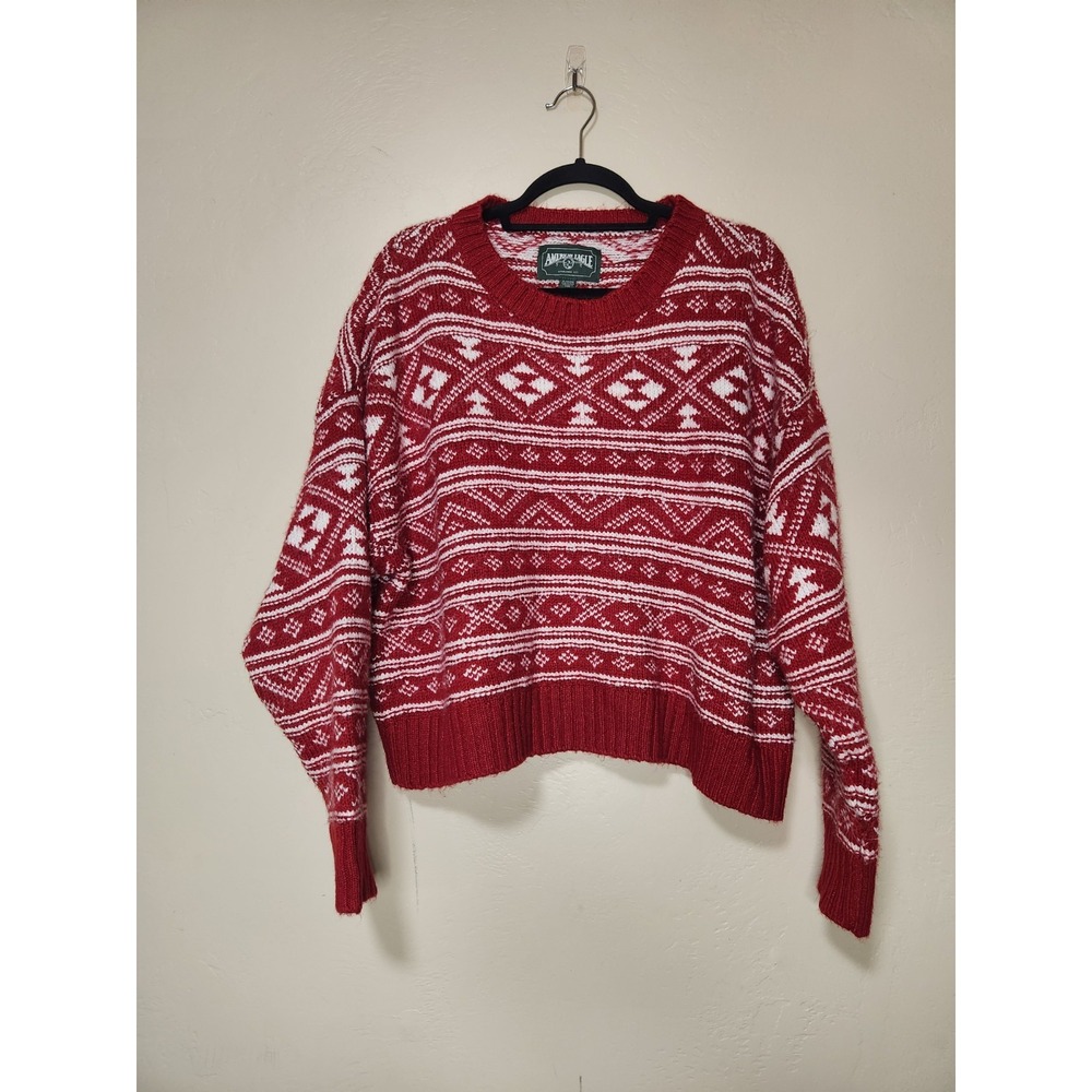 American Eagle Sweater Womens Size XL Long Sleeve Knit Red White CHRISTMAS
